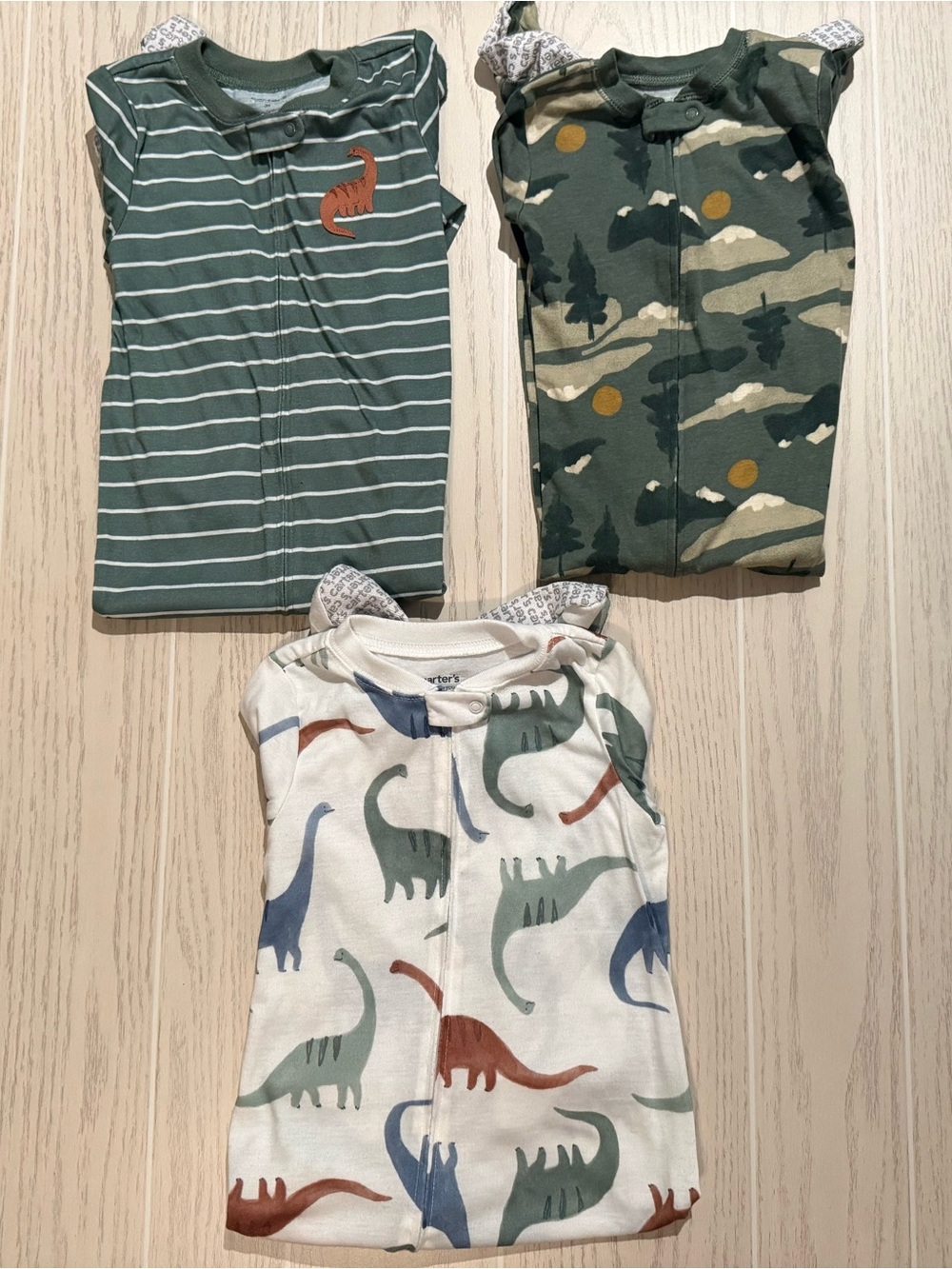 Carter’s Toddler Boys 3T Footed Sleepers Dinosaur Pajamas 3pc Bundle